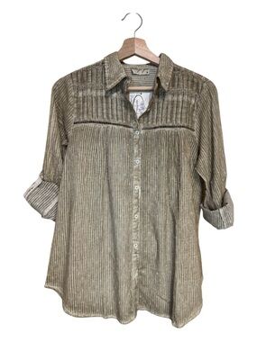 Vintage Ribbed Button-Up Shirt - Olive